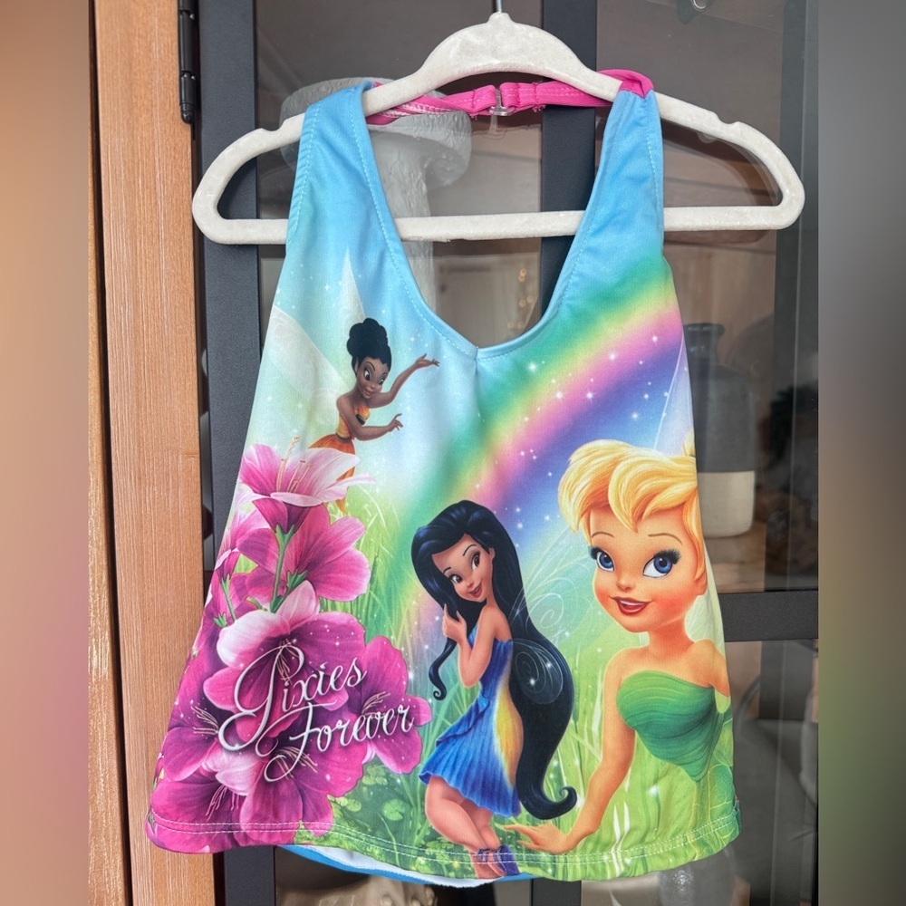 Vintage y2k disney fairies tinkerbell halter top swimsuit girls bikini rainbow